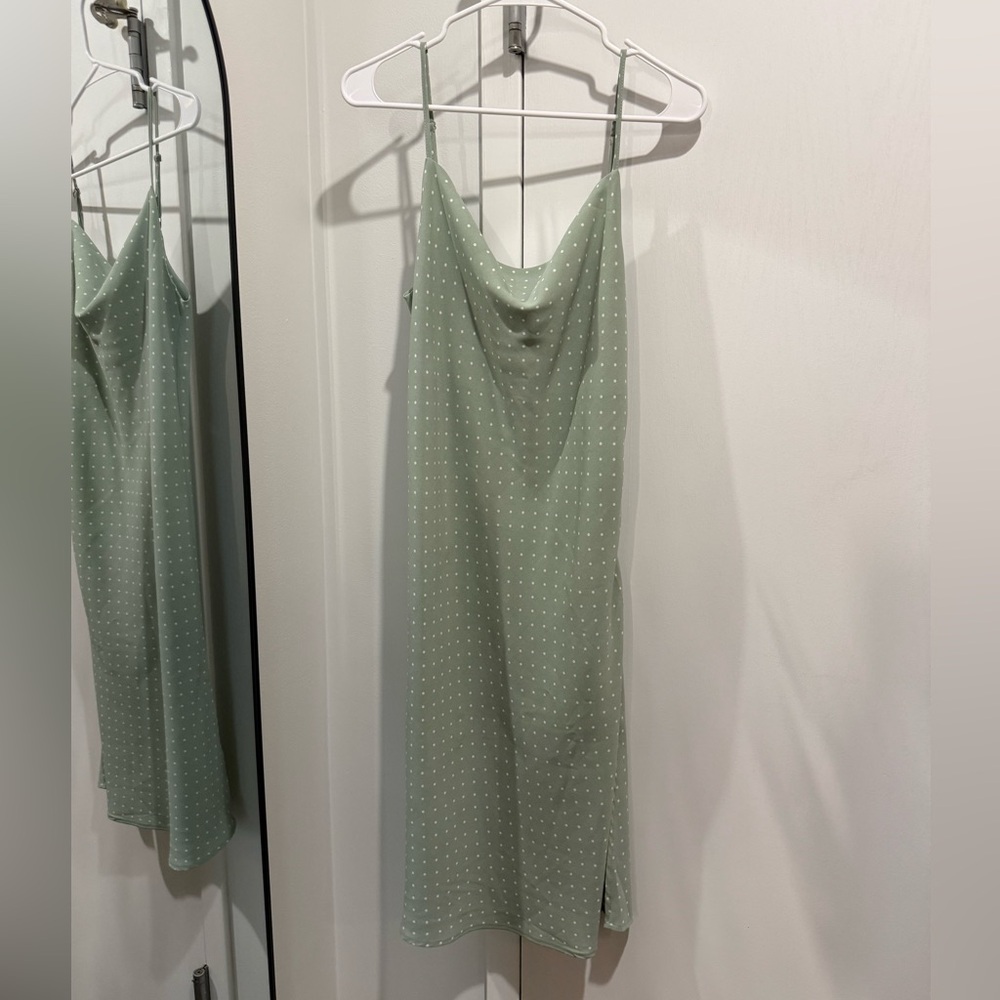 Sage Green Polka Dot Slip Midi Dress